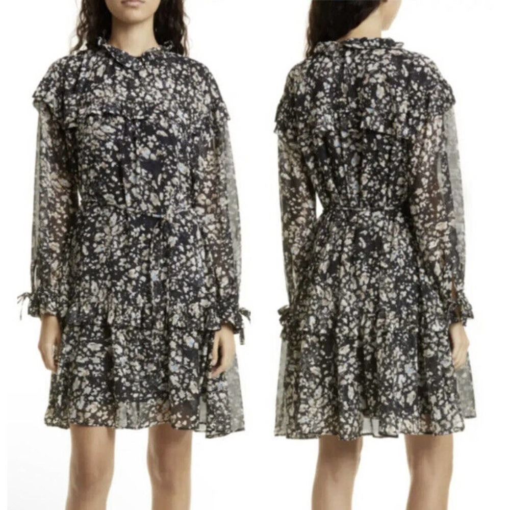 NWT BOSS Denada SHEER Floral Dress Women's Long Sleeve Black Size 6 $345